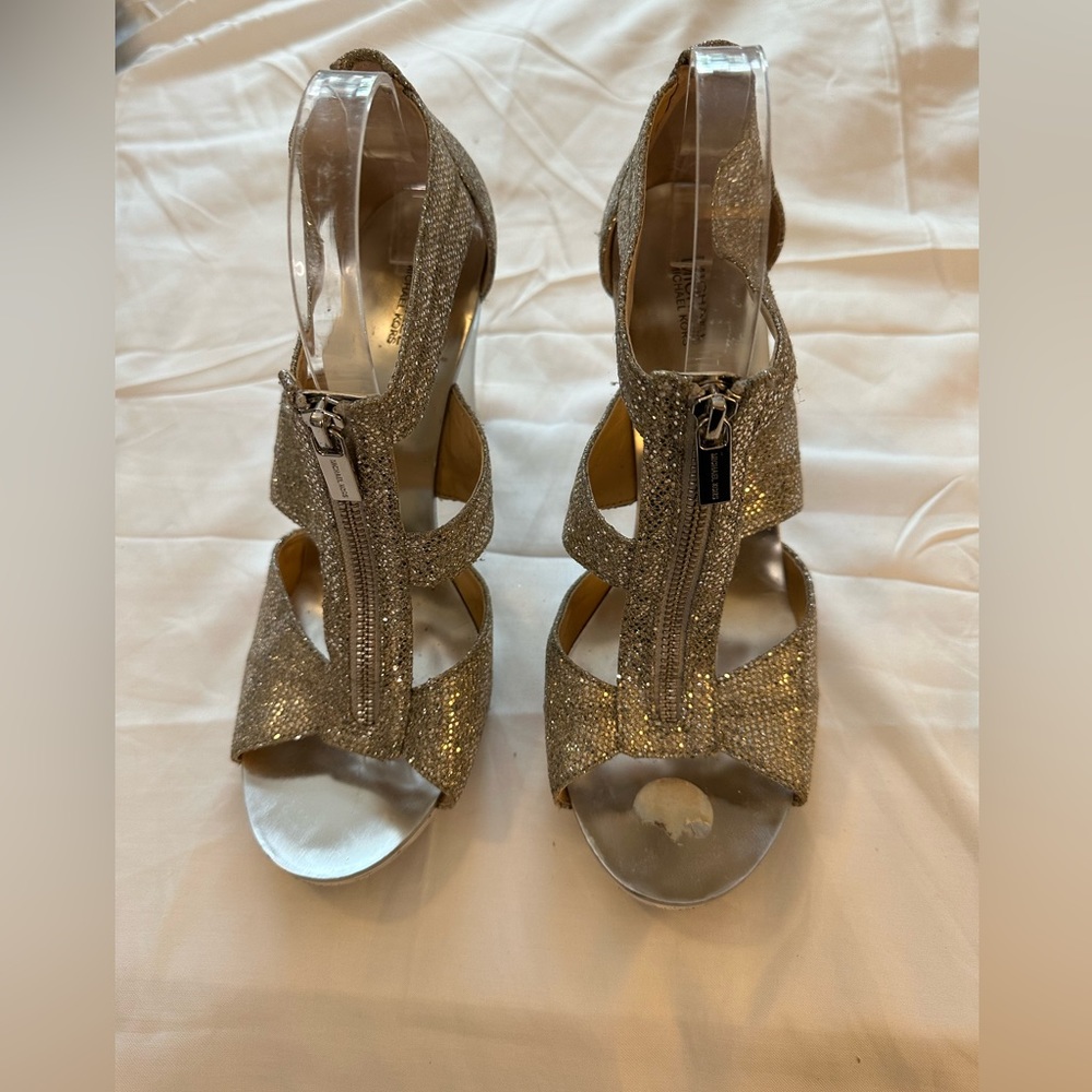 Michael Kors Silver/Gold Glitter Cage High Heels Size 11